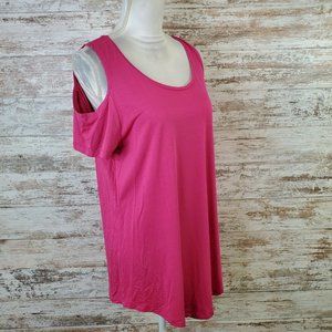 JM Collection Pink Short Sleeve Expossed Shoulder Round Neck T-Shirt Size M